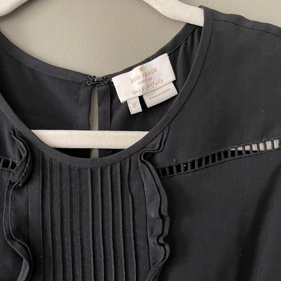 Kate Spade Silk Pleated Top Black - 2 - Picture 5 of 7